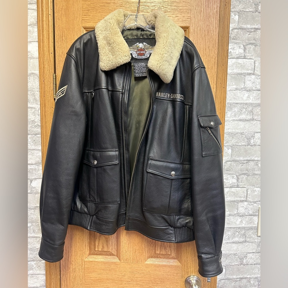 Harley Davidson SQUADRON Leather Jacket with removable Lamb Shearling Collar
